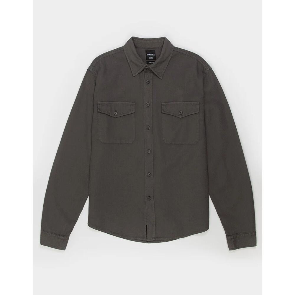 RSQ Mens Dark Olive Waffle Oversized L.Sleeve Button Up‎ Shirt, NWT, X-Large